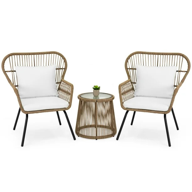 Best Choice Products 3-Piece Patio Wicker Conversation Bistro Set w/ 2 Chairs, Glass Top Side Tab... | Walmart (US)