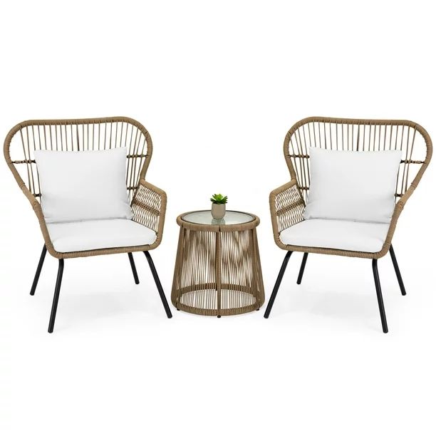 Best Choice Products 3-Piece Patio Wicker Conversation Bistro Set w/ 2 Chairs, Glass Top Side Tab... | Walmart (US)