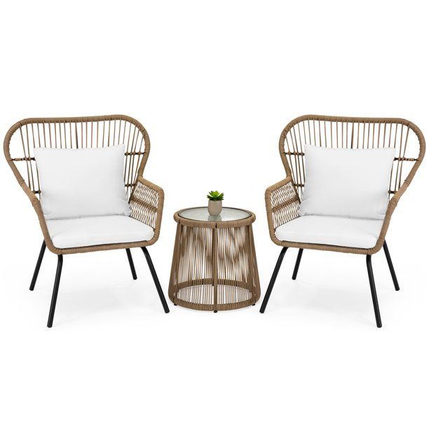 Best Choice Products 3-Piece Patio Wicker Conversation Bistro Set w/ 2 Chairs, Glass Top Side Tab... | Walmart (US)