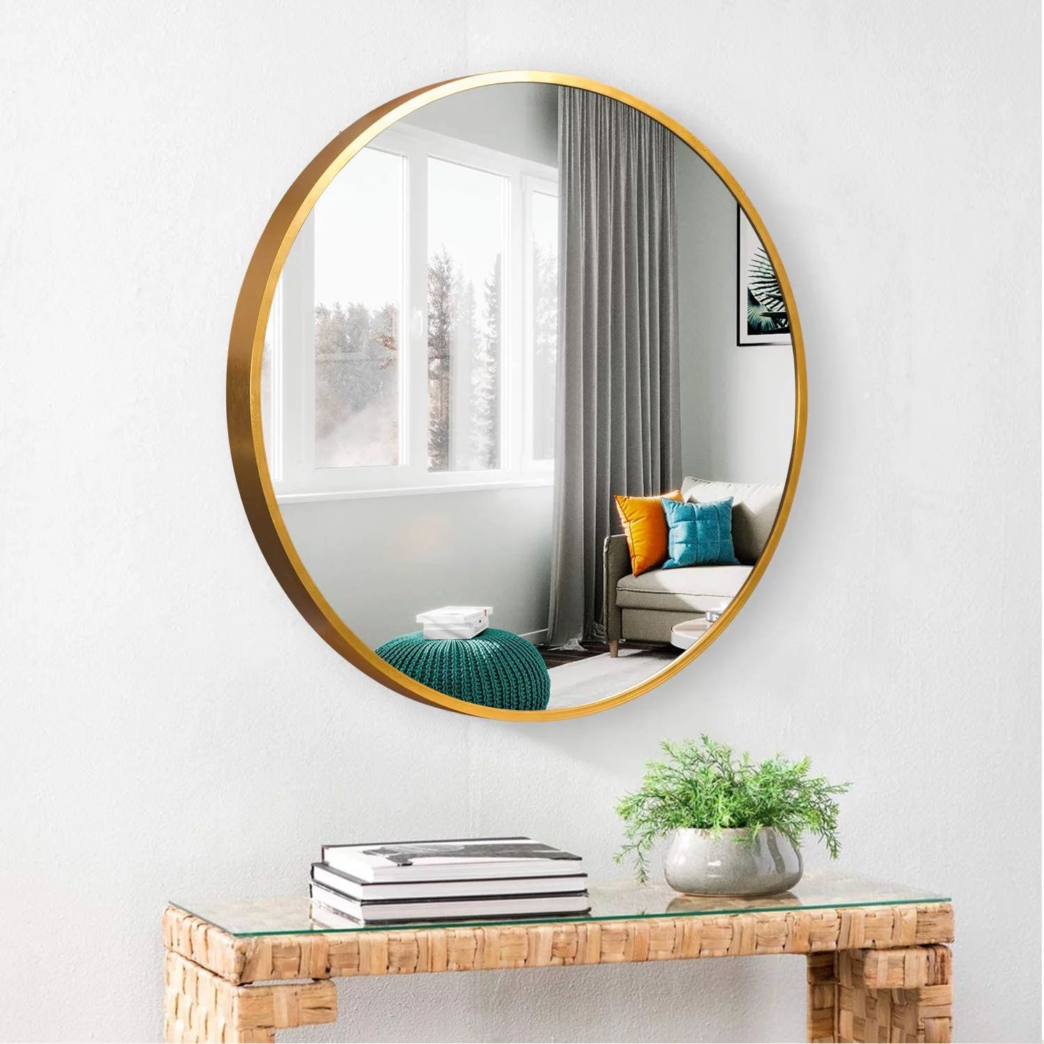 NeuType 36" Gold Round Wall Mirror Modern Accent Mirror Wall Decor Circle Mirror Aluminum Alloy F... | Walmart (US)