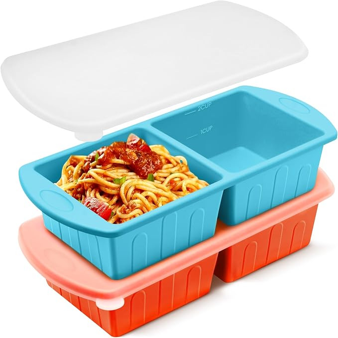 2 Pack Silicone Freezer Trays With Lid For Easy Storage Silicone Soup Freezer Molds 2 Cup ，Perf... | Amazon (US)