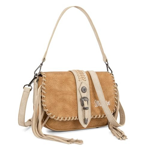 Wrangler Western Fringe Purse Shoulder Bag for Women, Flap Brown Crossbody Purses Vintage Cowgirl Handbag WG454-2003BR | Amazon (US)