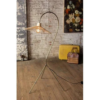 Antique Brass Finish Floor Lamp With Rattan Umbrella Shade - Bed Bath & Beyond - 35399692 | Bed Bath & Beyond