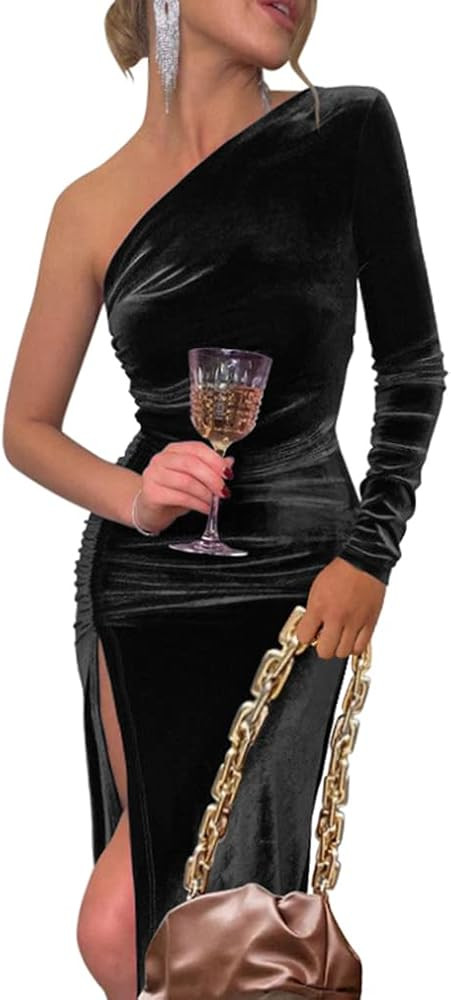 YMDUCH Women's Long Sleeve Long Party Dress       
Material: Velvet | Amazon (US)