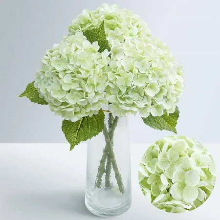 4Pcs Real Touch Hydrangea Artificial Flowers, Green & White Fake Hydrangea Flowers, 21" Lifelike Latex Faux Hydrangea Flowers for Wedding Bouquet Home Decor Centerpieces | Walmart (US)