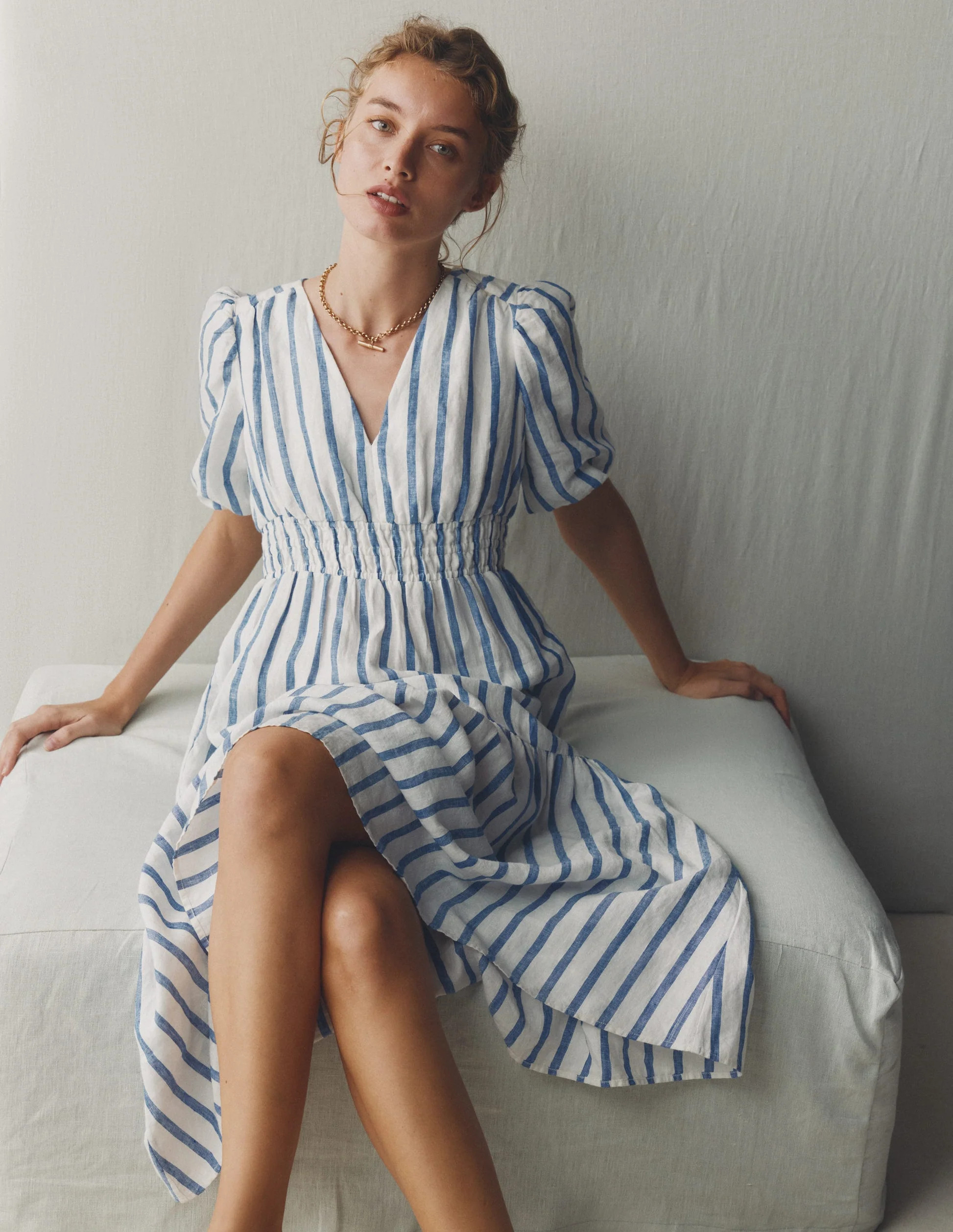 Irene Linen Midi Dress-Blue Stripe | Boden (US)