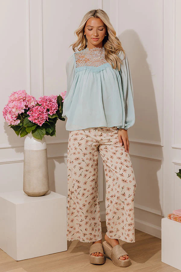 The Meadow High Waist Floral Wide Leg Pants in Oatmeal | Impressions Online Boutique