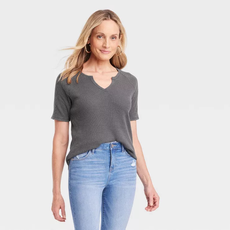 Women's Short Sleeve Splitneck Thermal Top - Knox Rose™ | Target