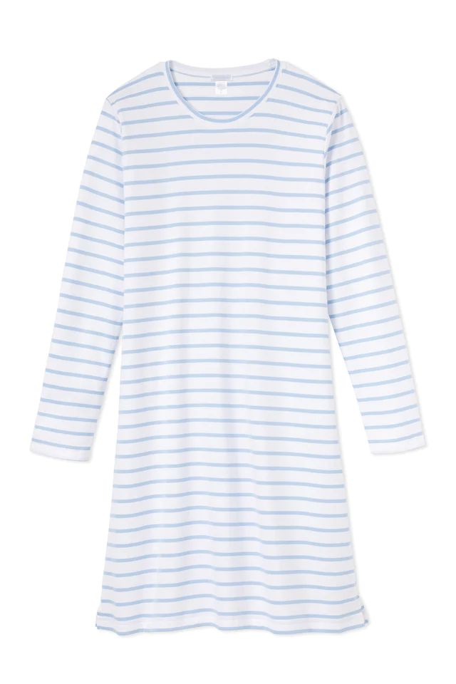 Pima Long Sleeve Weekend Nightgown in Cerulean | LAKE Pajamas