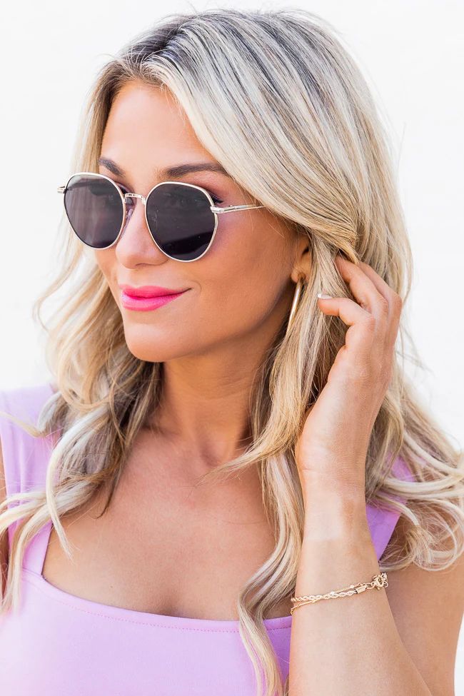 Find A Direction Gold Round Sunglasses | Pink Lily