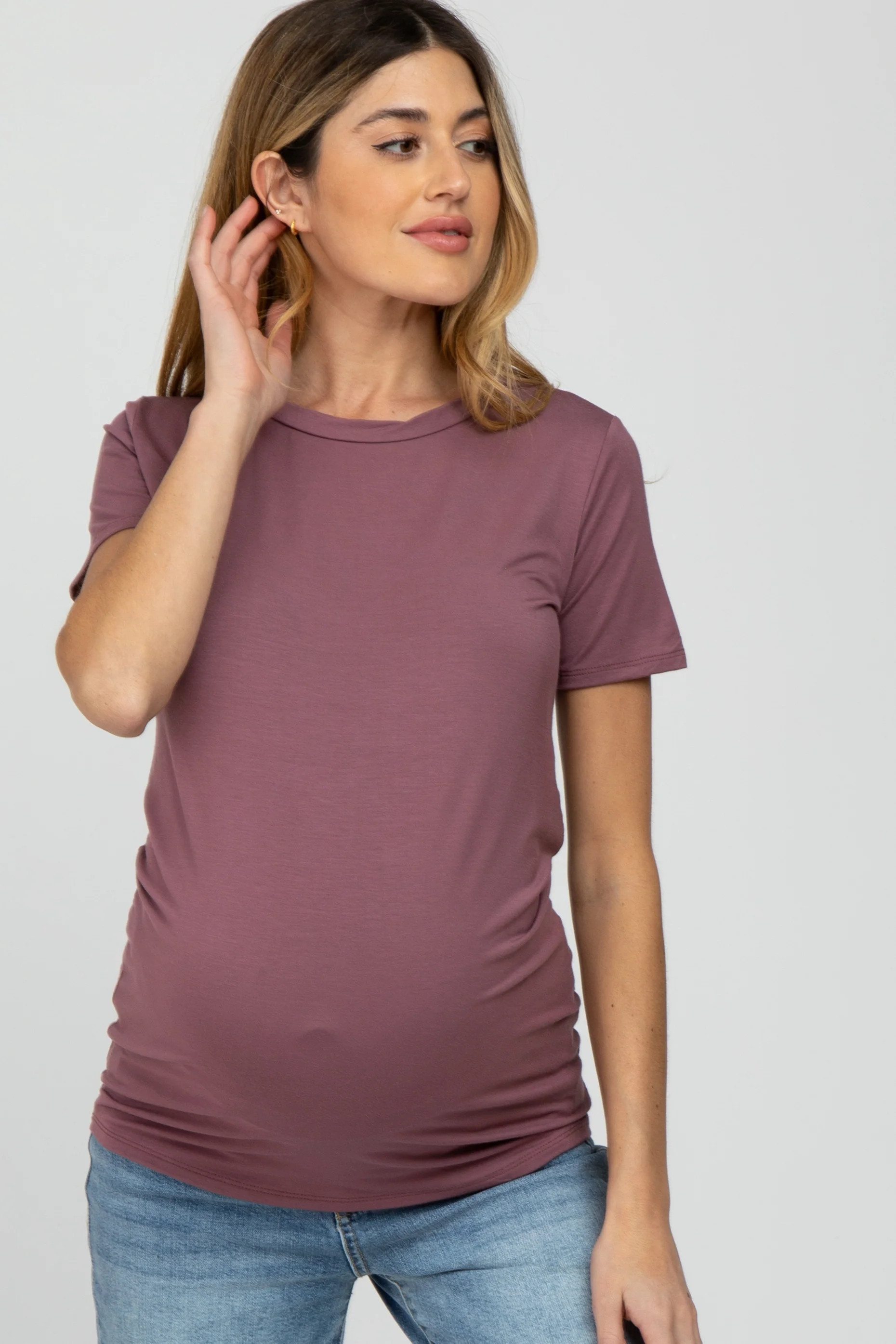 Mauve Basic Short Sleeve Maternity Top | PinkBlush Maternity
