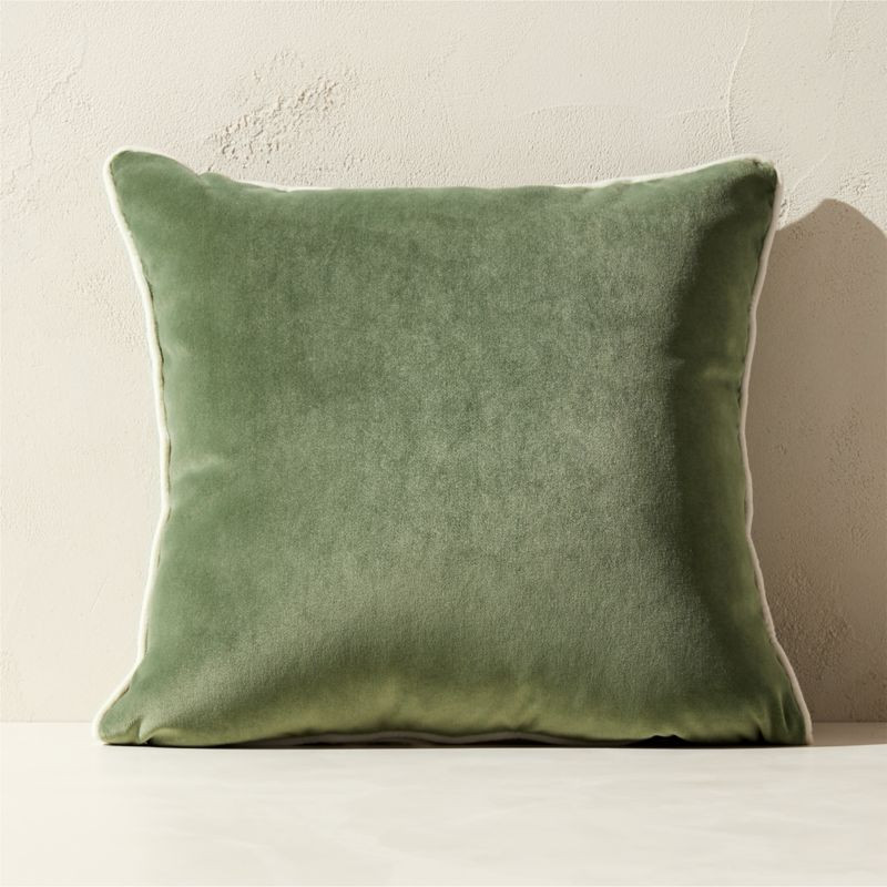 Bronte Olive Green Velvet Outdoor Throw Pillow 20"x20" + Reviews | CB2 | CB2