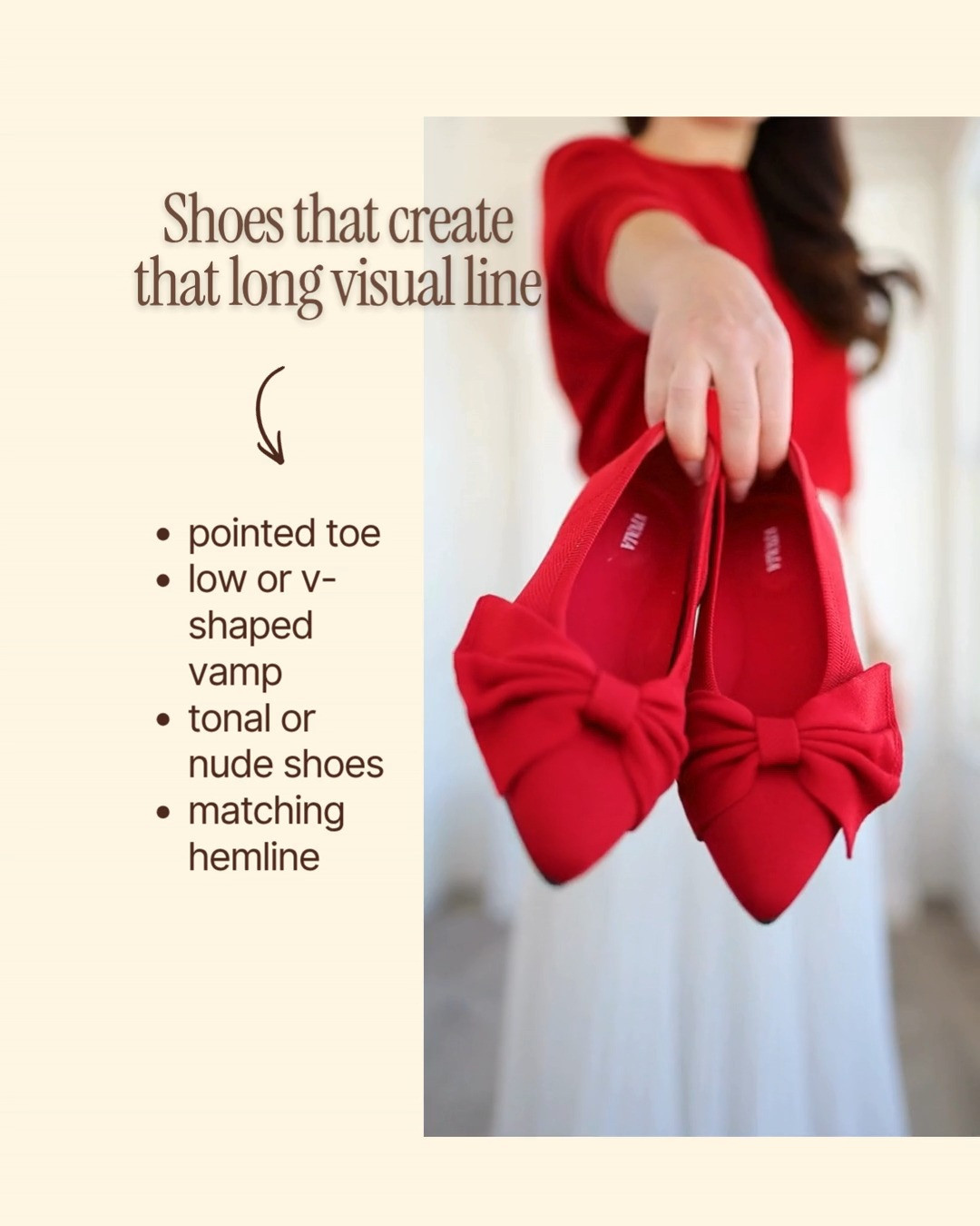 Flats that give you legs a mile long! Yes, it's possible to get that look without sky high heels. The Azura flat from @vivaia achieves this with a pointed toe and low v-shaped vamp (that's the part that crosses the top of your foot - the more you show, the more visually elongating it will be). Oh, and they're comfortable too!

work flats | comfortable flats | red flats | work shoes  

 #LTKOver40 #LTKPetite #LTKWorkwear