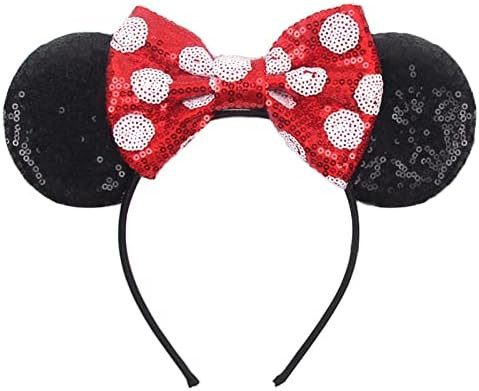 MADO Mouse Ears Headband, Princess Dress Up Hair Accessory for Women Girls, Black and Red Dots | Amazon (US)