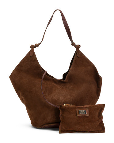 Made In Italy Suede Oval Bottom Hobo | TJ Maxx