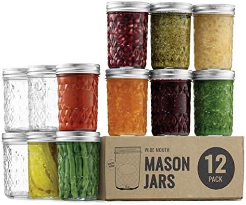 Regular-Mouth Glass Mason Jars, 8-Ounce (12- Pack) Glass Canning Jars with Silver Metal Airtight ... | Amazon (US)
