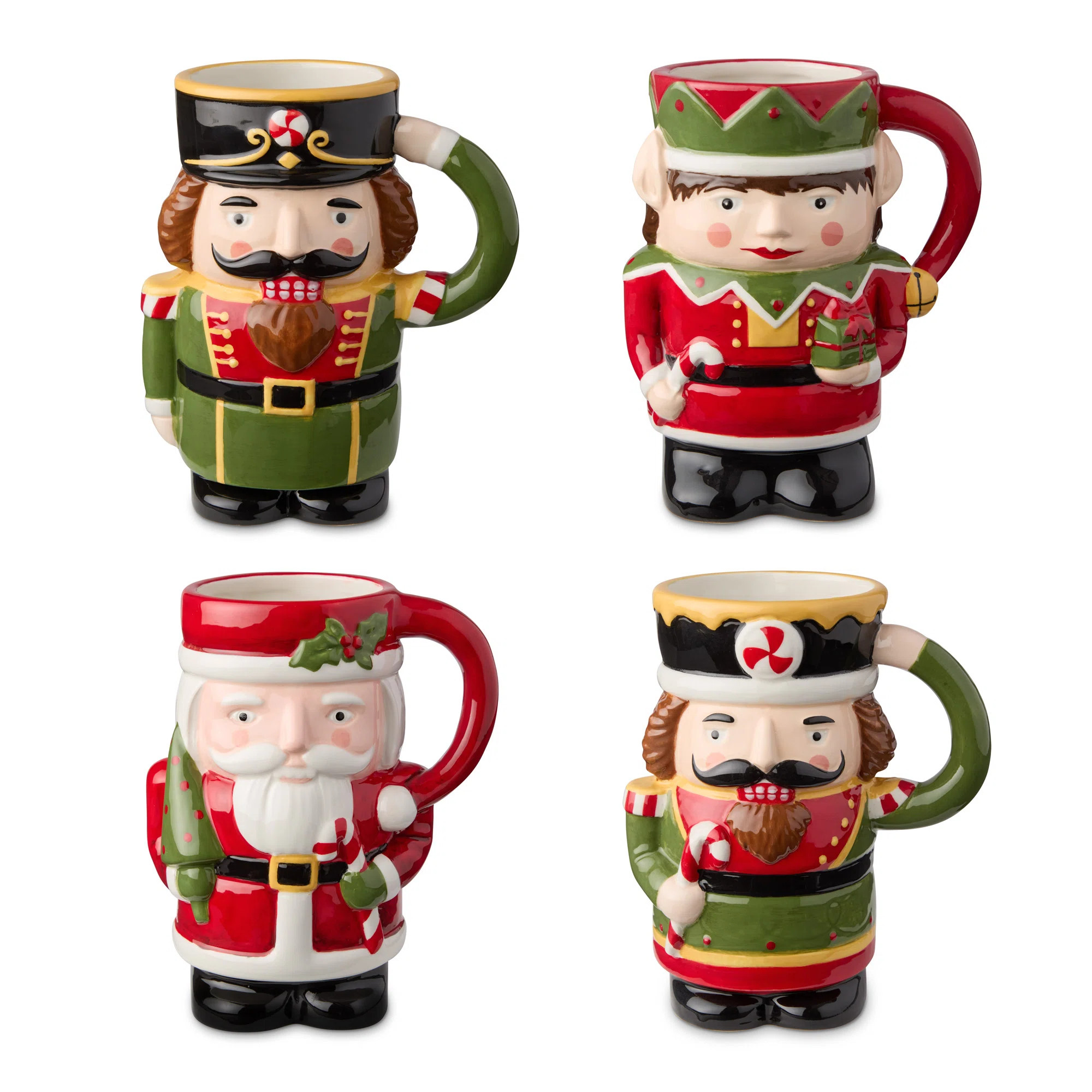 Nutcracker Parade 3D Sculpted Holiday Mugs Set of 4 – Festive Nutcracker, Baker, Santa, and Elf... | Wayfair North America