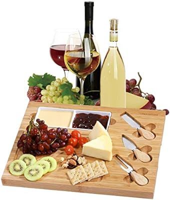 Homemaxs Cheese Board and Knife Set, Bamboo Charcuterie Platter Set with Classy Set With 3 Stainl... | Amazon (US)