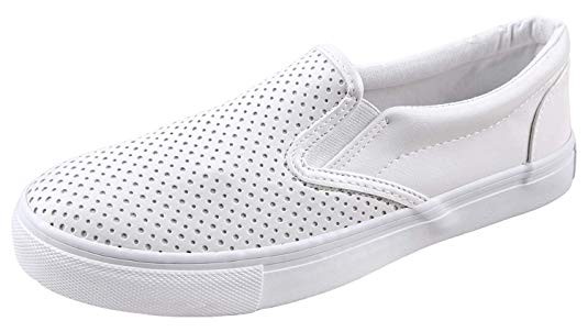 Women's Slip On White Sole Shoes - Athletic Fashion Perforated Sneaker - Padded Cushion | Amazon (US)