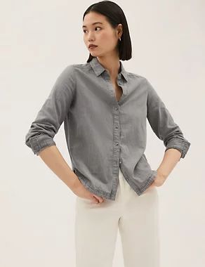 Denim Collared Long Sleeve Shirt | M&S Collection | M&S | Marks & Spencer (UK)
