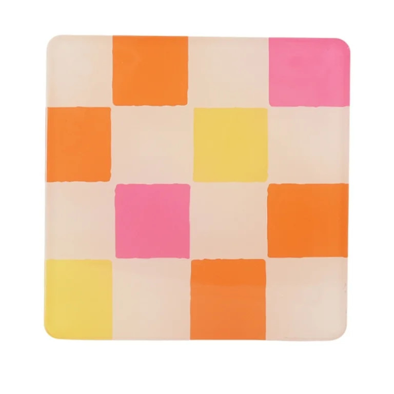 Mainstays 4-Inch Square Acrylic Coaster, Pink Check | Walmart (US)