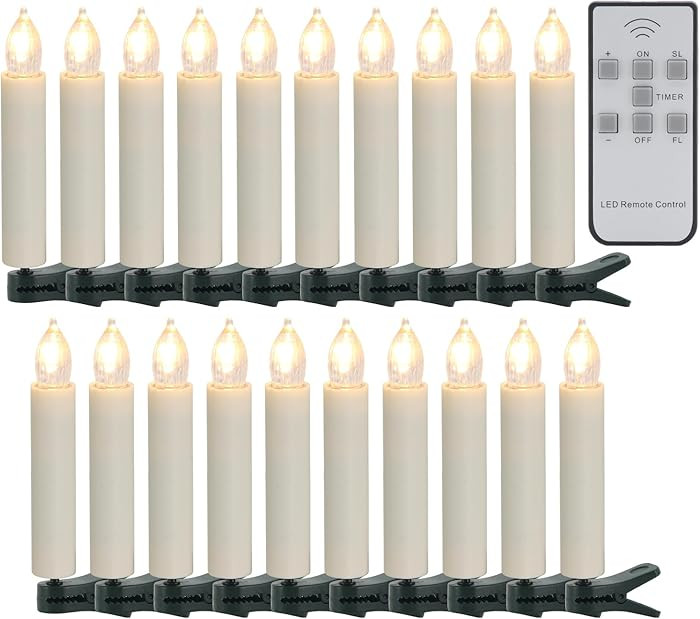 Led Clips on Christmas Tree Candles, 20 Pack Flickering Battery Candles with Remote Timer, Flamel... | Amazon (US)