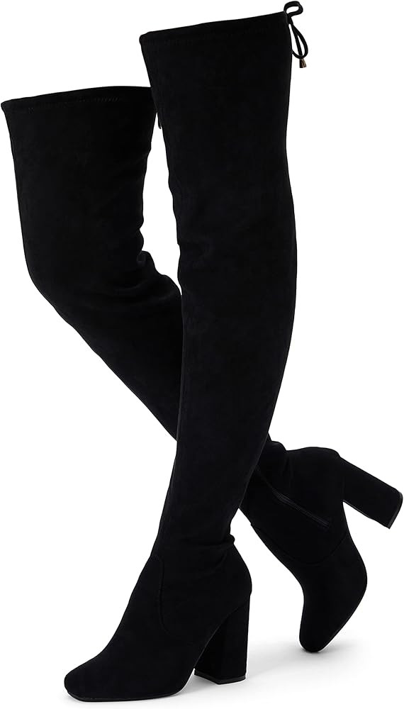 Amazon.com | VEPOSE Women's Thigh High Over The Knee Boots 95 Black Suede Elegant High Heel Boots... | Amazon (US)