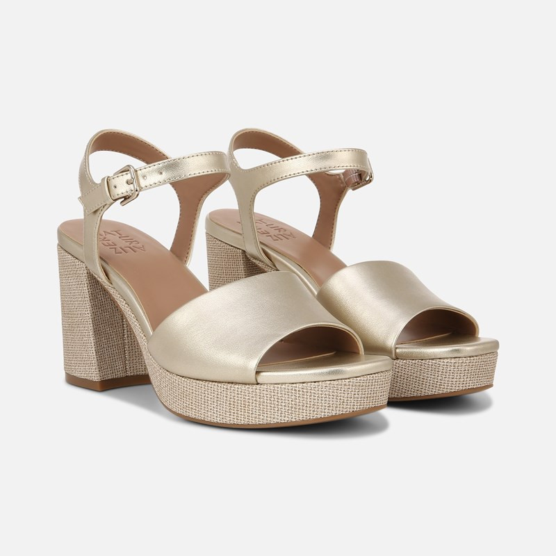 Naturalizer Lilly Sandals, Champagne Faux Leather, 12.0M Open Toe, Block Heels, Non-Slip Outsole | Naturalizer