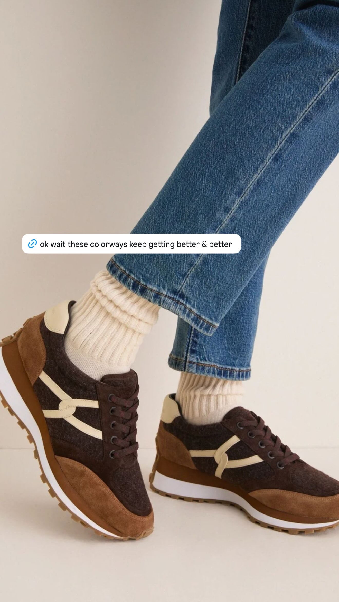 ok wait these colorways really do keep getting better. the chocolate brown + caramel suede with the cream details feels so good for fall, and i love that they still feel neutral enough to wear with basically everything. such an easy sneaker with denim, cords, leggings, or even a casual dress.  

 #LTKSeasonal