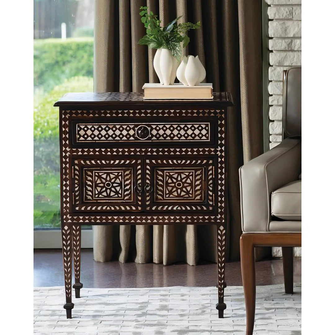 Home Decorative Living Wood Bedside Wood Mother Of Pearl Night Lamp Stand Table | Inlaid Night St... | Etsy (US)