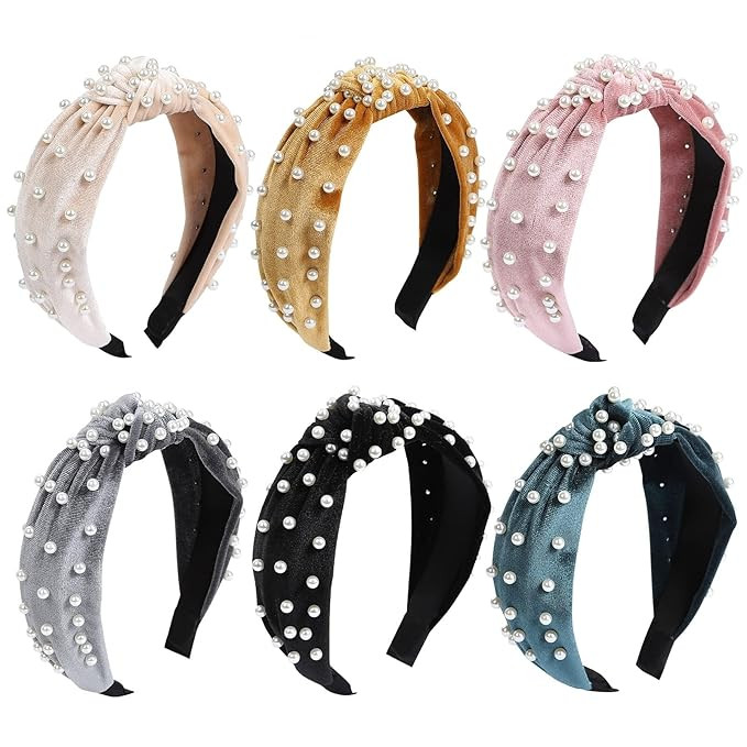 Tyfthui 6 Pcs Pearl Headbands for Women, Wide Headbands Knotted Headbands for Women, Headbands fo... | Amazon (US)