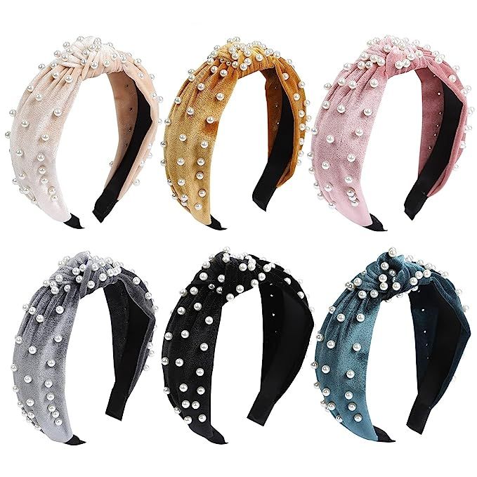 Tyfthui 6 Pcs Pearl Headbands for Women, Wide Headbands Knotted Headbands for Women, Headbands fo... | Amazon (US)