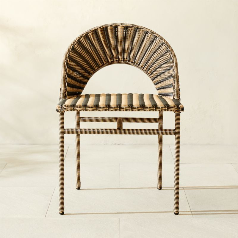 Arly Black and Light Brown Striped All-Weather Rattan Outdoor Dining Chair + Reviews | CB2 | CB2