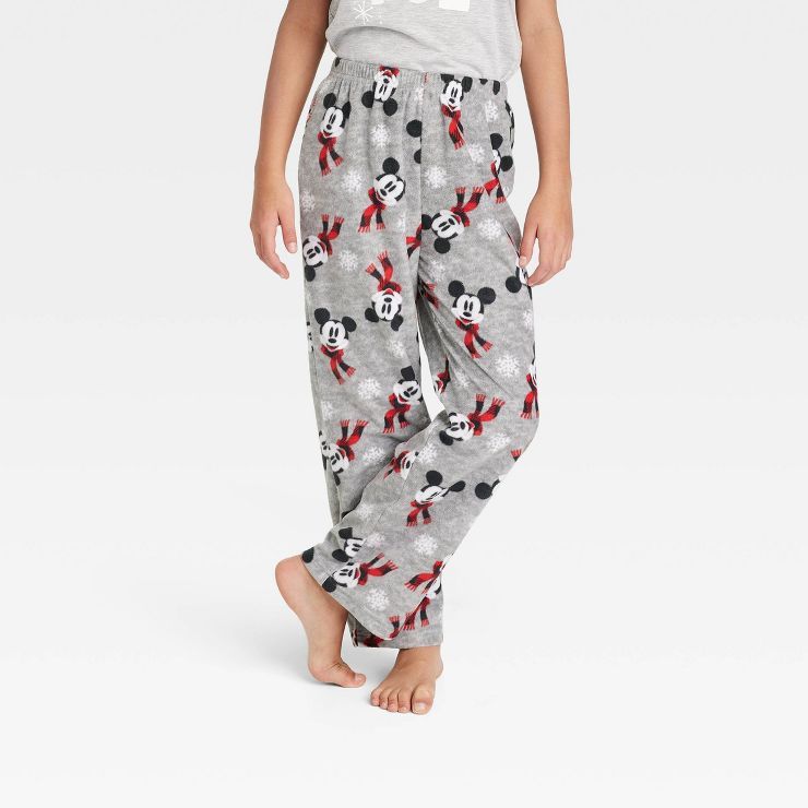 Kids' Holiday Mickey Mouse & Friends Fleece Matching Family Pajama Pants - Gray | Target