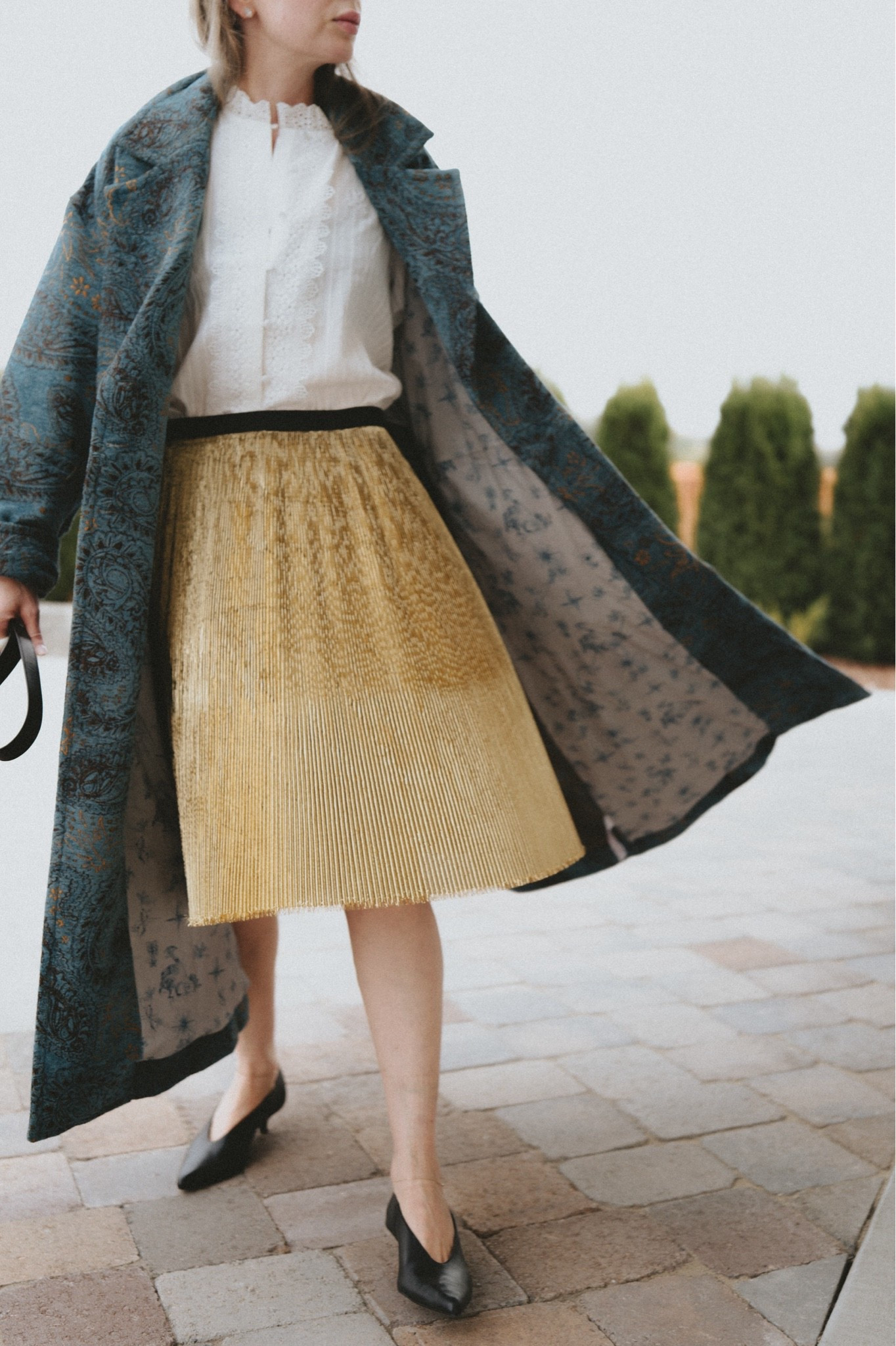 Brocade + lace + gold 
Bag: Gucci horsebit 1955
Skirt: Marni Pre-fall 2013 golden pleated skirt
Blouse: @Lily Studio 
Coat: Free People
Shoes: Massimo Dutti

#LTKSeasonal #LTKWorkwear #LTKmomlife