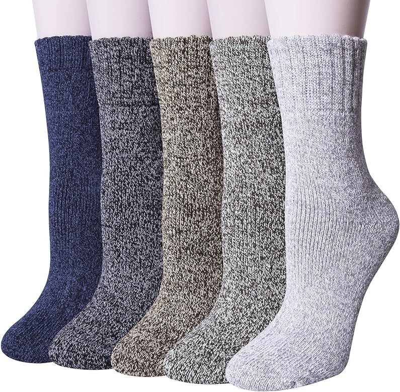 YSense 5 Pairs Womens Wool Socks Thick Knit Warm Winter Socks Cozy Comfy Socks Gifts for Women | Amazon (US)