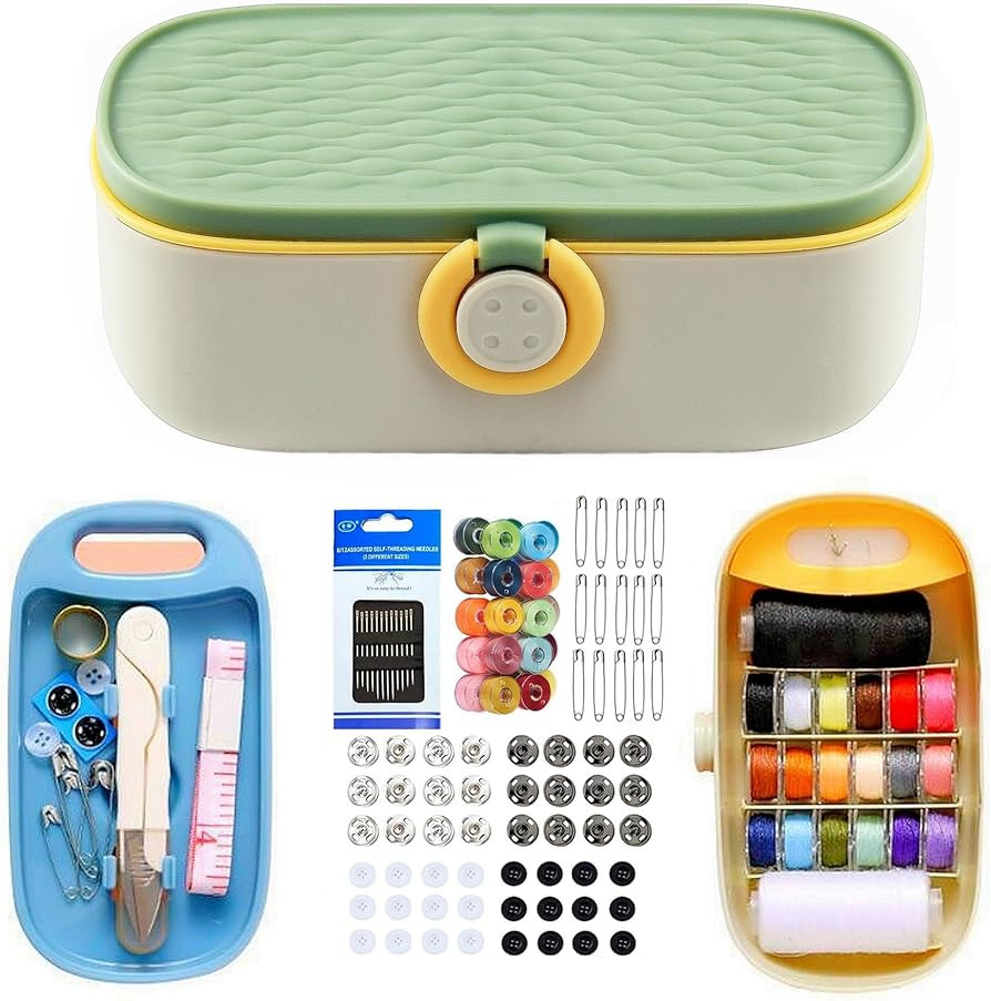 WANSHUNLMI Green Sewing Kit, 140Pcs Family Travel Sewing Project Kit Portable Small Traveler Sewi... | Amazon (US)