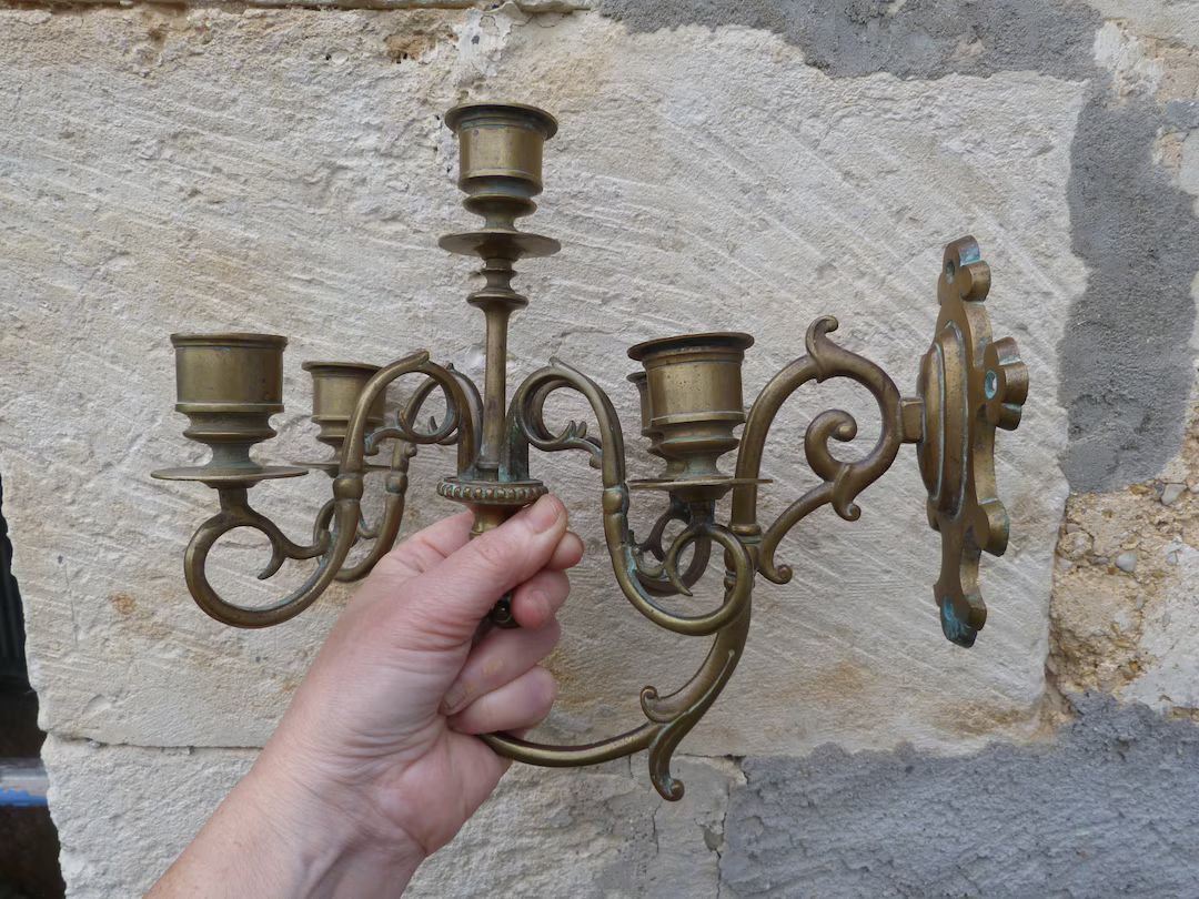 Antique 1900 French bronze candelabra wall sconce for 5 candles | Etsy (US)