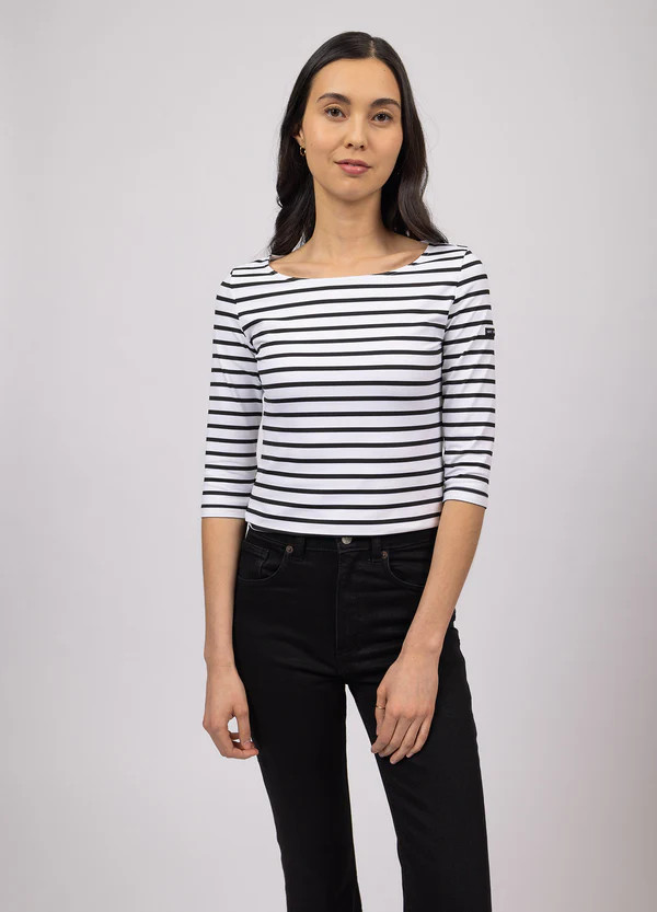GARDE-COTE - Nautical Striped Sport Top With UV Protection | Women Fit (WHITE / BLACK) | Saint James USA