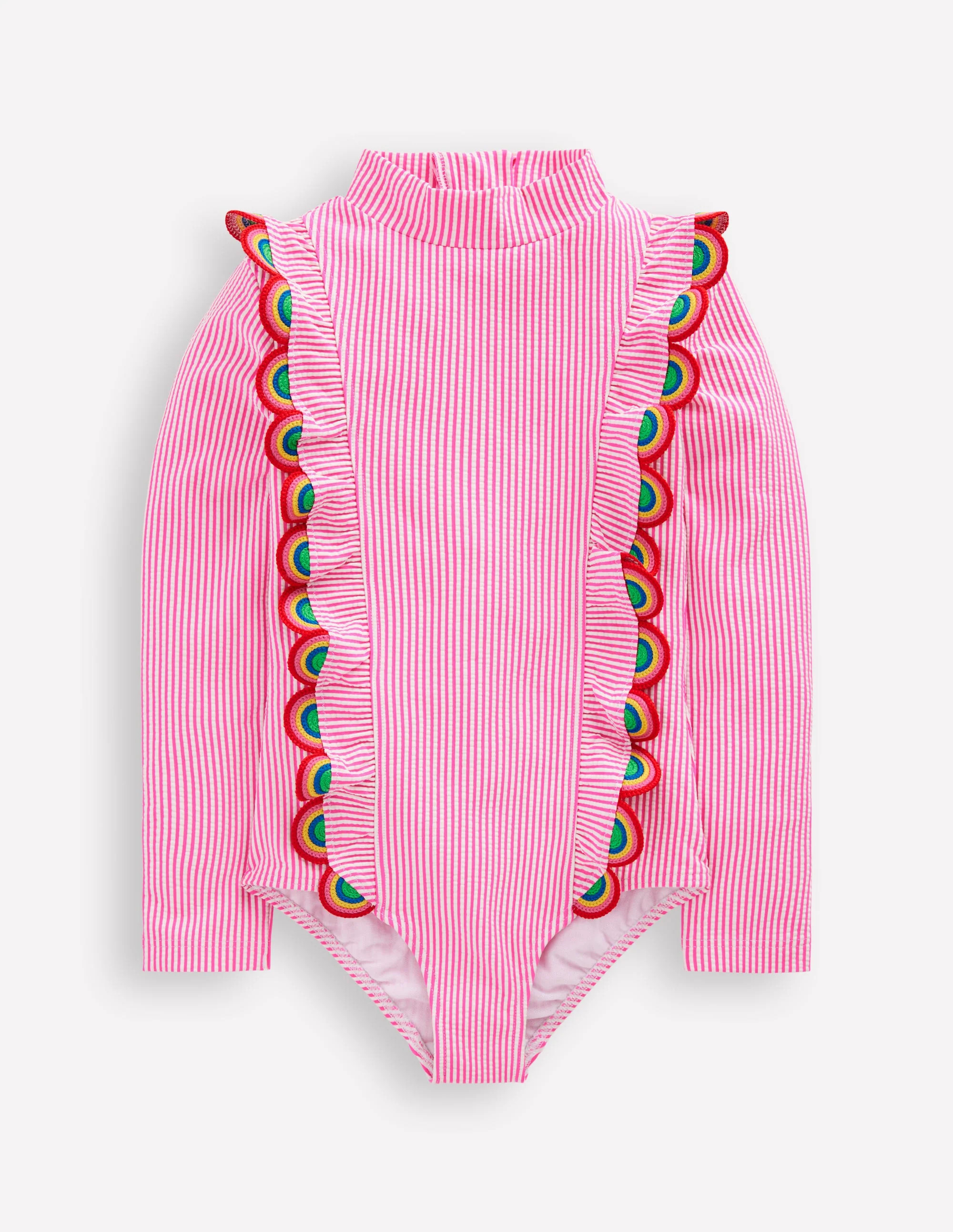 Boden Girls Long Sleeve Frill Swimsuit in Pink | Size 6-7 Years | Boden (US)