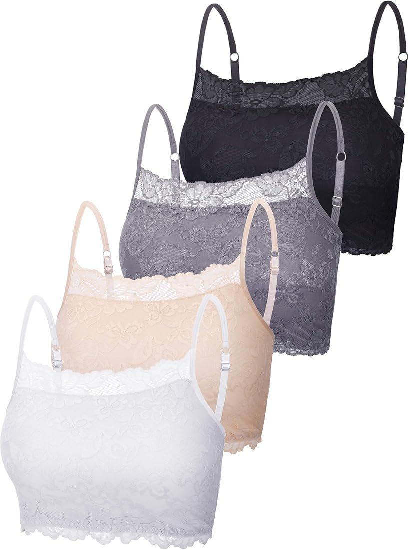 4 Pieces Women's Lace Cami Stretch Lace Half Cami Breathable Lace Bralette Top for Women Girls | Amazon (US)