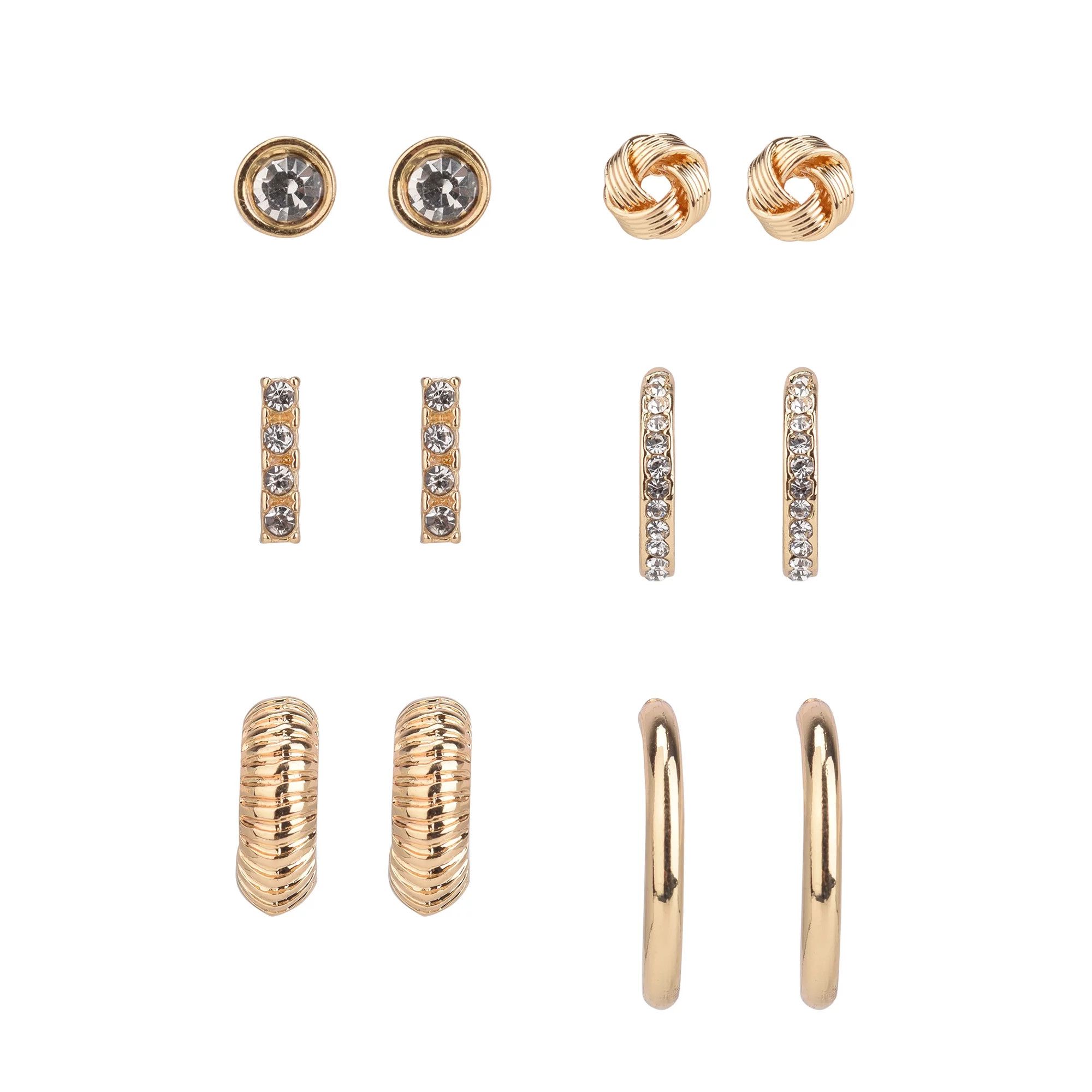 Time and Tru Women's Gold Tone 6-On Stud and Hoop Multi Earring Set | Walmart (US)
