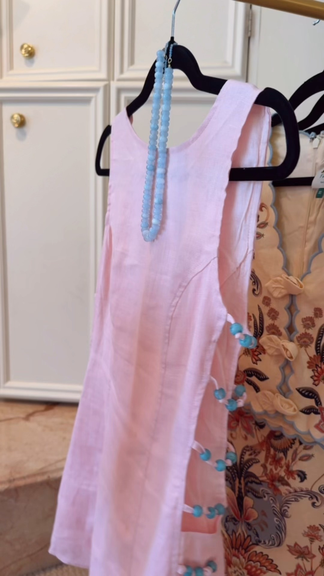 Pink linen mini dress with the cutest detail. Vacation outfit resort look beach vacation