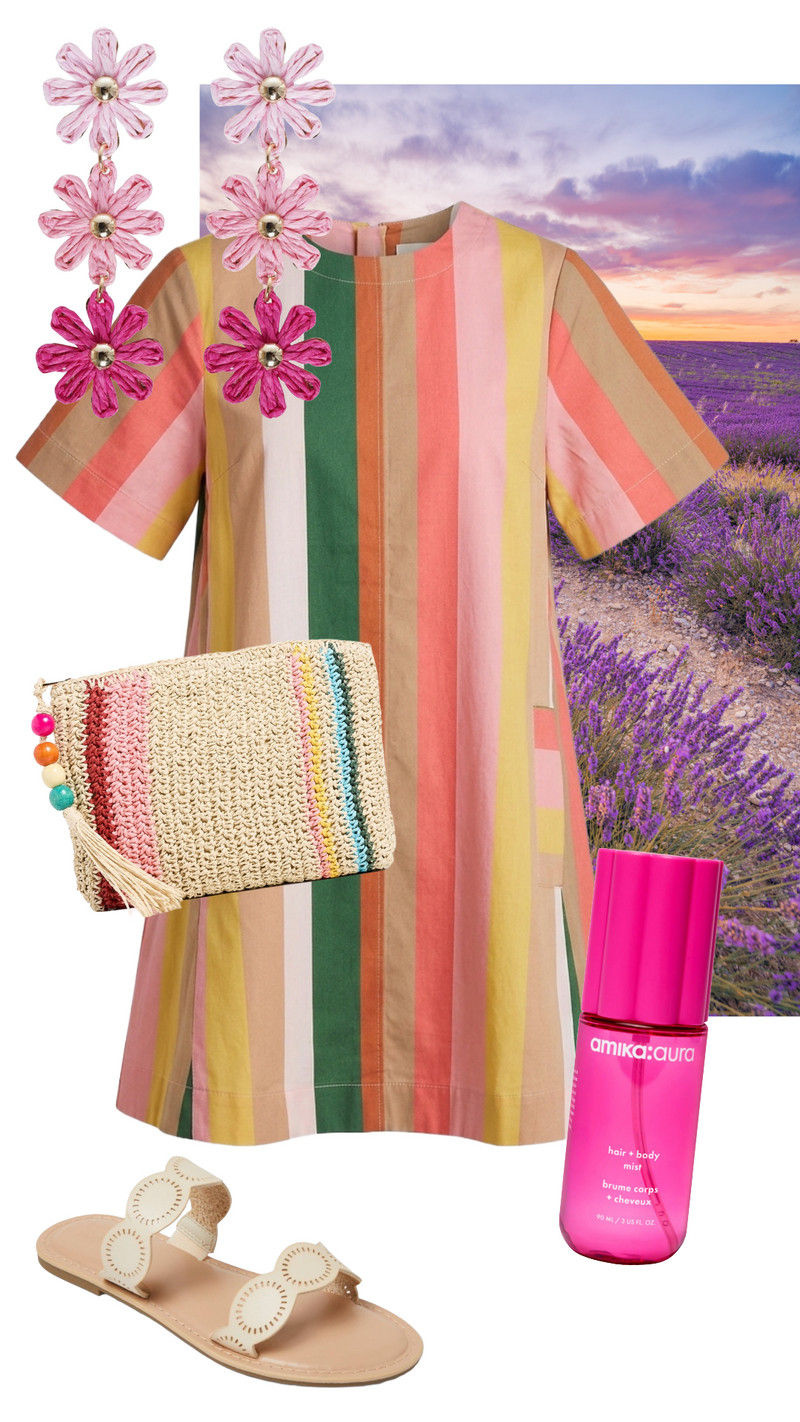 Loving this unique multi-colored striped shift dress! Pair it with some pops of pink to create a fun, vibrant look. 

 #LTKgrwm #LTKootd #LTKSeasonal