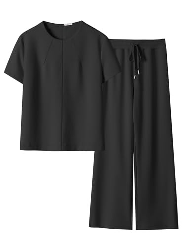 ANRABESS Women's 2 piece Outfits Lounge Sets Summer Casual Short Sleeve Sweatsuits Wide Leg Pants... | Amazon (US)