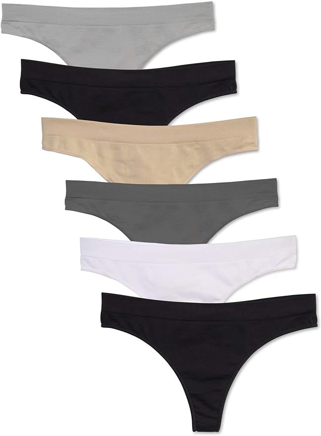 Kalon 6 Pack Women's Nylon Spandex Thong Underwear | Amazon (US)