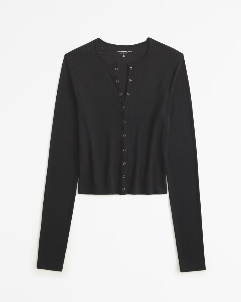 Long-Sleeve Featherweight Rib Henley Top | Abercrombie & Fitch (US)