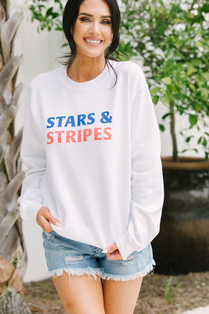 Stars And Stripes White Graphic Sweatshirt | The Mint Julep Boutique