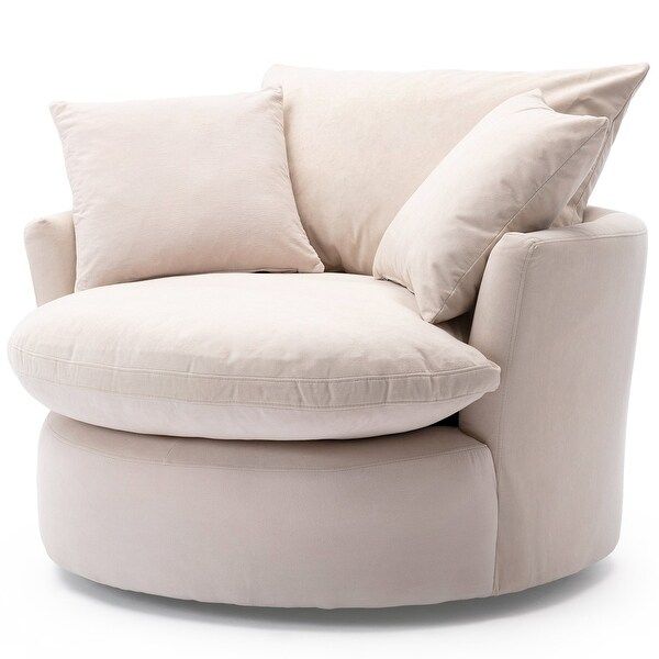 Swivel 43.3-inch Round Barrel Armchair with Pillows | Bed Bath & Beyond