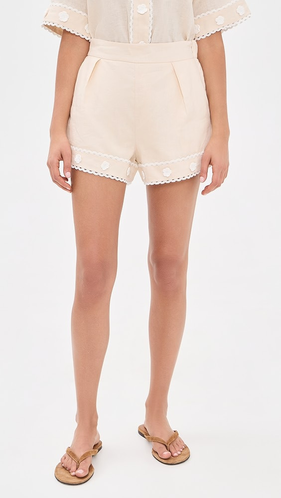 Floral Detailed Linen Shorts | Shopbop